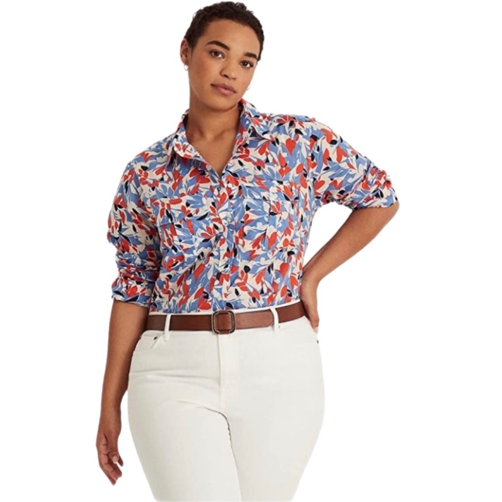 Lauren Ralph Lauren Multicolor Floral Button-Down Shirt (Blue, Red, White)
